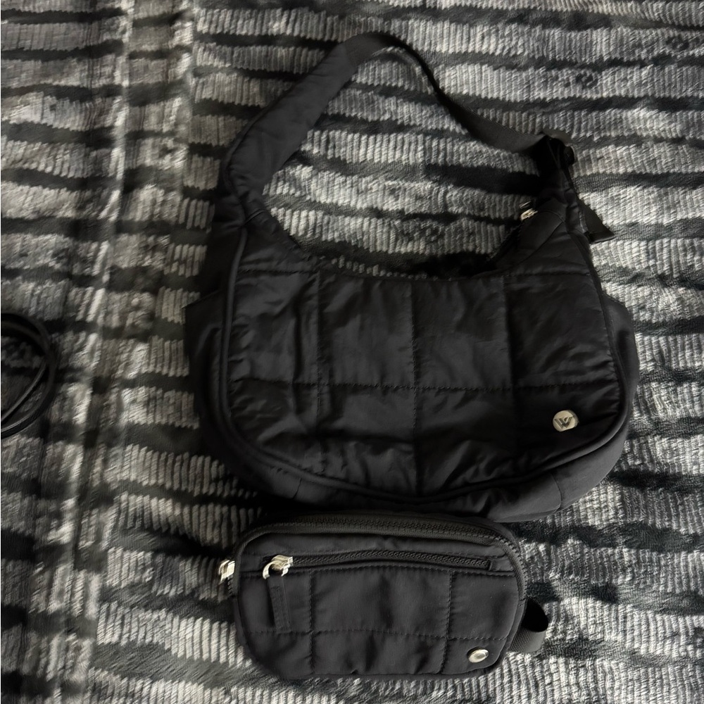 Black Quilted Shoulder Bag with Pouch